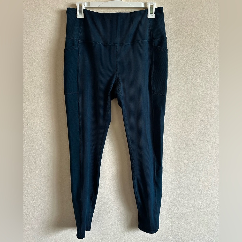 Teal Ribbed Leggings with Pockets